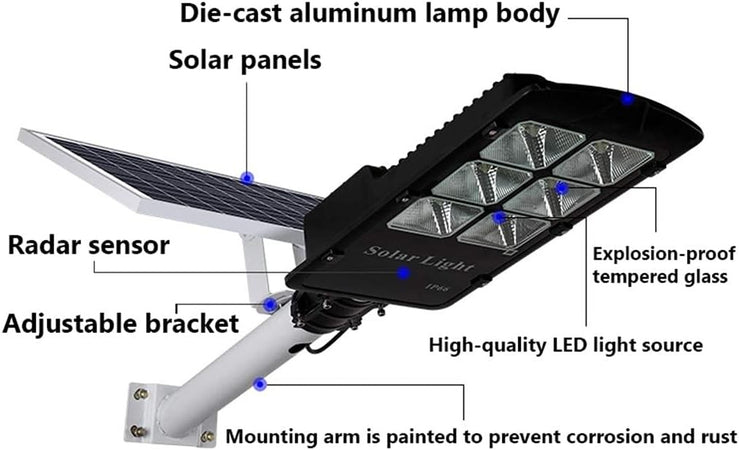 Led Solar Street Flood Lights 500W LAMPIONE SOLARE Sensore Di Movimento + Controllo Della Luce + Telecomando Ip66