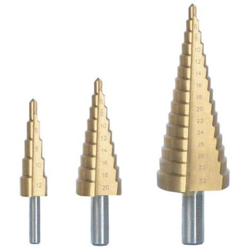 Ribimex set 3 punte frese a scalini HSS per legno acciaio plastica