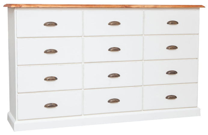 Biscottini Cassettiera Country 12 cassetti Legno Tiglio Bianco Naturale 170x40x100 Made