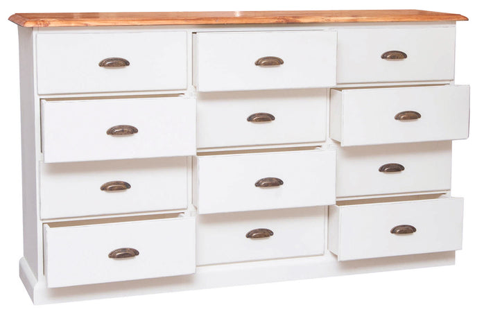 Biscottini Cassettiera Country 12 cassetti Legno Tiglio Bianco Naturale 170x40x100 Made