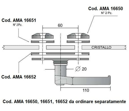 Manigli chiusura finestrino sinistra con flangia di fissaggio zincata