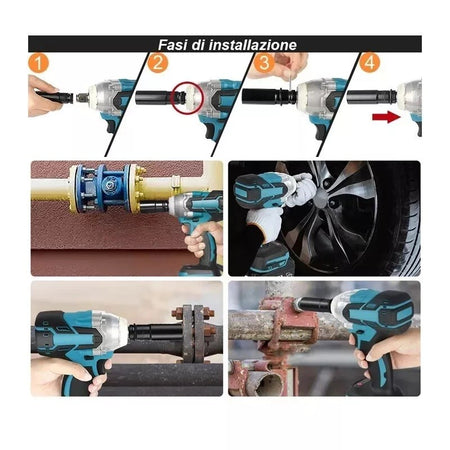 TRAPANO AVVITATORE A IMPULSI BRUSHLESS 400Nm DOPPIA BATTERIA CON 7 INSERTI