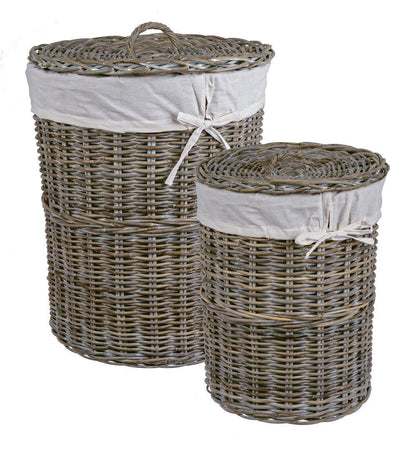 Set 2 Porta biancheria "Narra" struttura in rattan e tessuto interno in cotone
