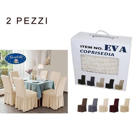 Set 2 Pezzi Coprisedia Volant Spalliera Elasticizzati Eva Vari Colori Copertura