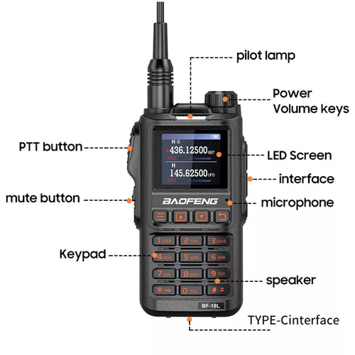 BAOFENG BF-18L radio bidirezionale TFT doppia banda ricaricabile walkie talkie 5W