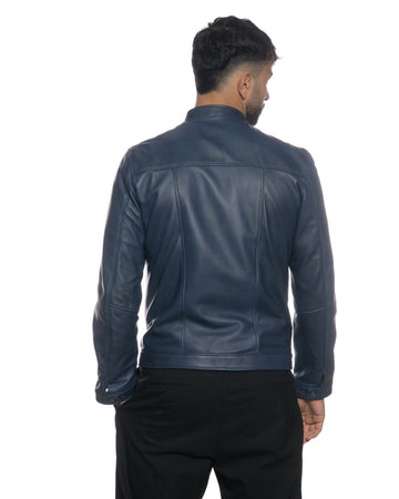 U010 - Giacca Uomo Blu in vera pelle