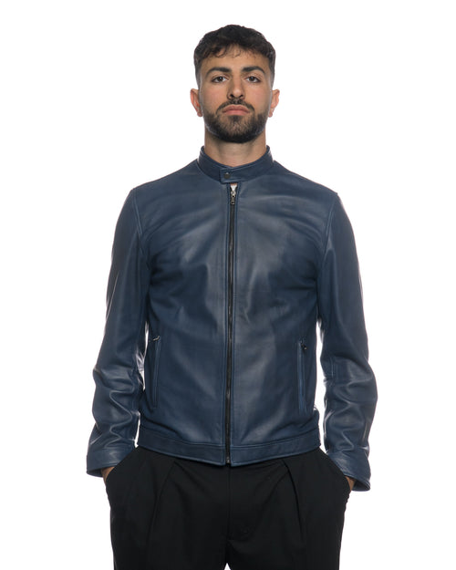 U010 - Giacca Uomo Blu in vera pelle
