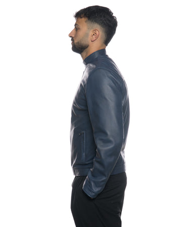U010 - Giacca Uomo Blu in vera pelle
