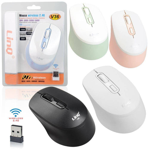 Mouse Wireless V36 Senza Fili 2.4ghz 800-1200-1600dpi Notebook Supporto Os Windows