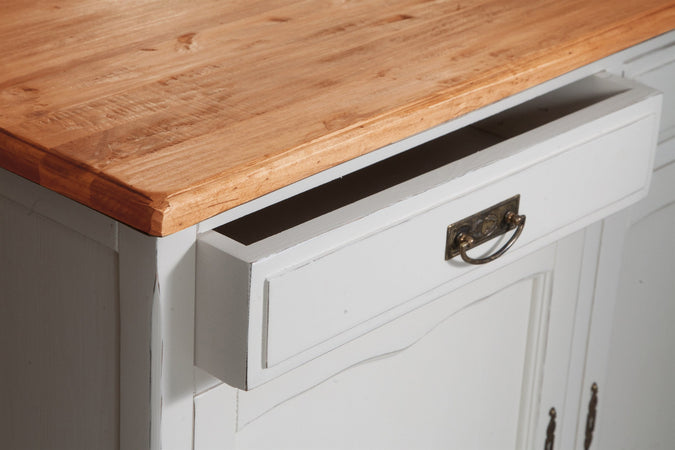 Biscottini Biscottini Credenza Country Legno Massello Tiglio Bianca Anticata 123x42x92.5