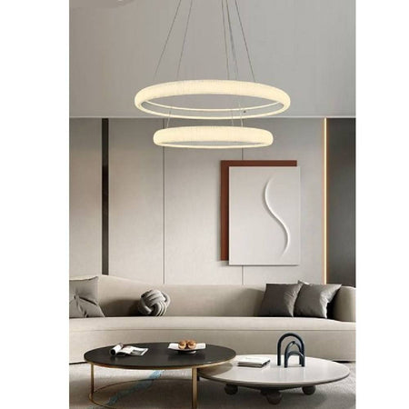 Lampadario Led 51w A Sospensione 2 Anelli Cristalli Luce 6500k 3000k 4000k Lp-38b