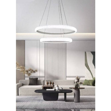 Lampadario Led 51w A Sospensione 2 Anelli Cristalli Luce 6500k 3000k 4000k Lp-38b