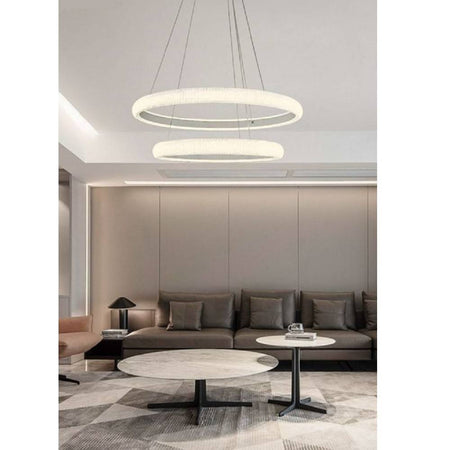 Lampadario Led 51w A Sospensione 2 Anelli Cristalli Luce 6500k 3000k 4000k Lp-38b