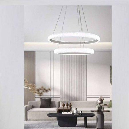 Lampadario Led 51w A Sospensione 2 Anelli Cristalli Luce 6500k 3000k 4000k Lp-38b