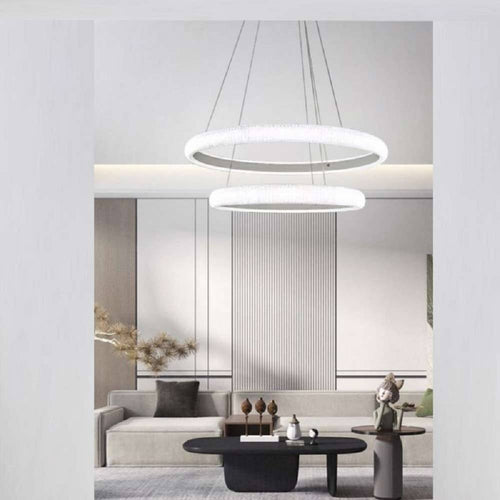 Lampadario Led 51w A Sospensione 2 Anelli Cristalli Luce 6500k 3000k 4000k Lp-38b