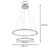 Lampadario Led 51w A Sospensione 2 Anelli Cristalli Luce 6500k 3000k 4000k Lp-38b