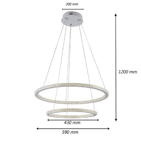 Lampadario Led 51w A Sospensione 2 Anelli Cristalli Luce 6500k 3000k 4000k Lp-38b