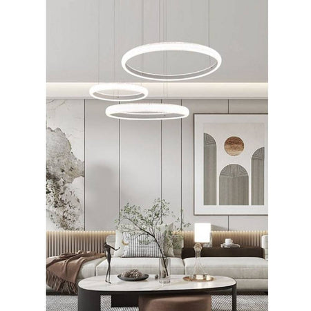 Lampadario Led 60w A Sospensione 3 Anelli Cristalli Luce 3000k 6500k 4000k Lp-39b