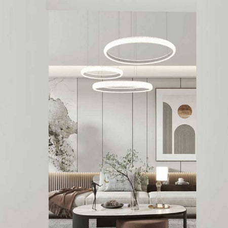 Lampadario Led 60w A Sospensione 3 Anelli Cristalli Luce 3000k 6500k 4000k Lp-39b