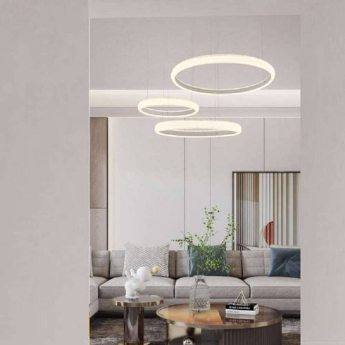 Lampadario Led 60w A Sospensione 3 Anelli Cristalli Luce 3000k 6500k 4000k Lp-39b