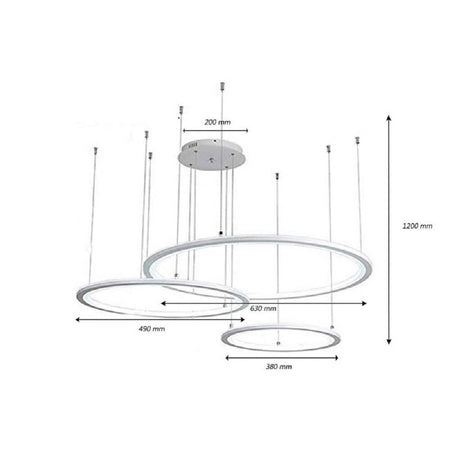 Lampadario Led 60w A Sospensione 3 Anelli Cristalli Luce 3000k 6500k 4000k Lp-39b