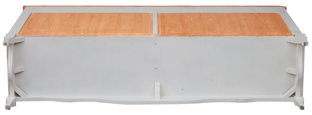 Biscottini Credenza Country in legno massello di tiglio struttura bianca anticata piano finitura naturale L170xPR42xH90 cm. Made in Italy