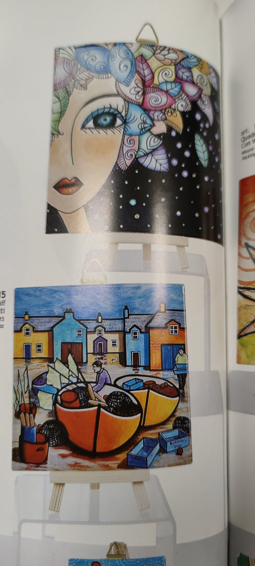 Quadretto in ceramica con dipinto naif 15x15cm