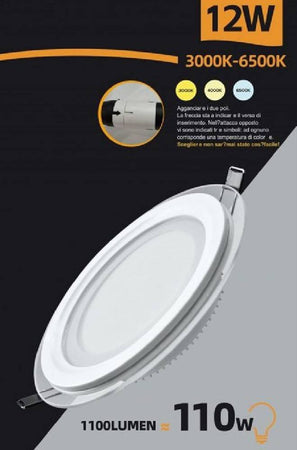 Pannello Led Slim Incasso Bordo In Vetro 12w Cct 3 Colorazioni Di Luce P125e-t3c