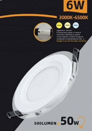 Pannello Led Slim Incasso Bordo In Vetro 6w Cct Tre Colorazioni Di Luce P75e-t3c