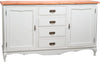 Biscottini Credenza Country in legno massello di tiglio struttura bianca anticata piano finitura naturale L160xPR42xH90 cm. Made in Italy