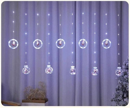 Luci Natalizie 3d 3mt Tenda Usb Interni Rgb Anelli Con Figura Natale Decorazione