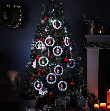 Luci Natalizie 3d 3mt Tenda Usb Interni Rgb Anelli Con Figura Natale Decorazione