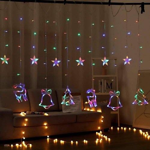 Luci Tende Led 12 Lampade Campane Alberi Natale Decorazioni A Corrente Multicolore