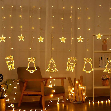 Luci Tende Led 12 Lampade Campane Alberi Natale Decorazioni A Corrente Bianco Caldo