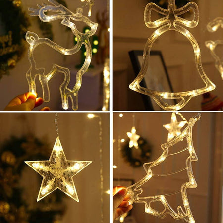 Luci Tende Led 12 Lampade Campane Alberi Natale Decorazioni A Corrente Bianco Caldo