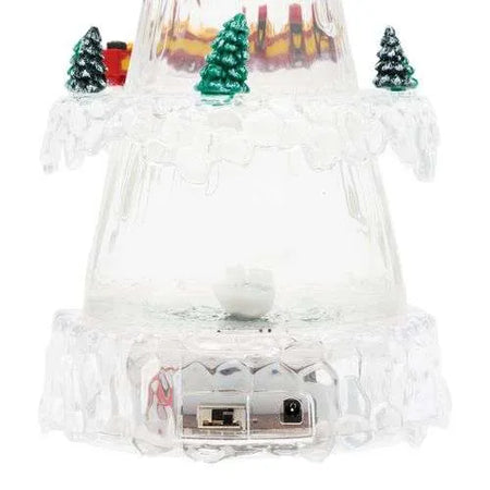 Albero Natale in acrilico con trenino glitter led per decorazioni natalizie
