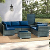Set Salotto Giardino 8pz Polyrattan Componibile con Cuscini e Tavolo in vetro