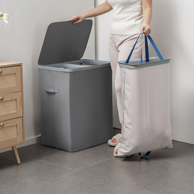 Cesto Portabiancheria Doppio Scomparto con Coperchio Grigio Divisorio 56x40H67 cm