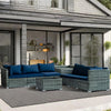Set Salotto Giardino 8pz Polyrattan Componibile con Cuscini e Tavolo in vetro