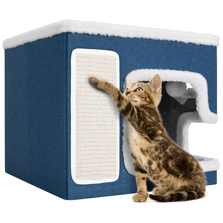 Cuccia per Gatti Tiragraffi Casetta Animale 42x42x33 cm Cuscino e Base Antiscivolo