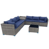 Set Salotto Giardino 8pz Polyrattan Componibile con Cuscini e Tavolo in vetro