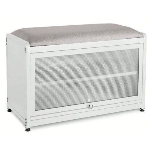 Scarpiera Panca in Metallo con Seduta e Anta Porta Scarpe Salvaspazio 2 Ripiani Bianco