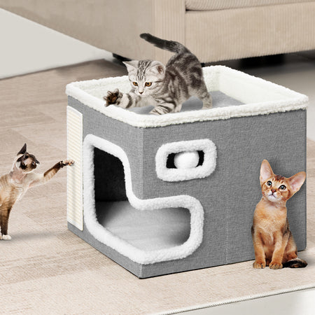 Cuccia per Gatti Tiragraffi Casetta Animale 42x42x33 cm Cuscino e Base Antiscivolo
