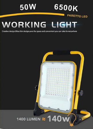 Faro Led Slim Smd 50w Ricaricabile Portatile Staffa Da Esterno Luce 6500k Mg-50