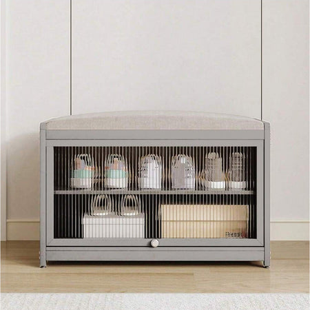 Scarpiera Panca in Metallo con Seduta e Anta Porta Scarpe Salvaspazio 2 Ripiani Grigio