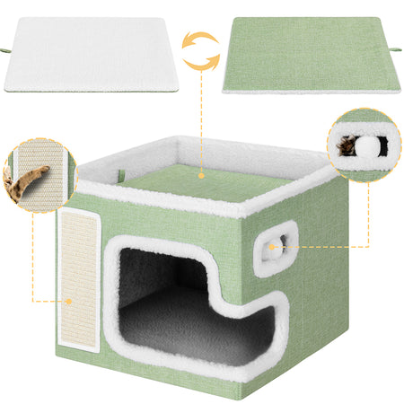 Cuccia per Gatti Tiragraffi Casetta Animale 42x42x33 cm Cuscino e Base Antiscivolo
