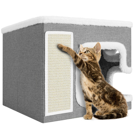 Cuccia per Gatti Tiragraffi Casetta Animale 42x42x33 cm Cuscino e Base Antiscivolo