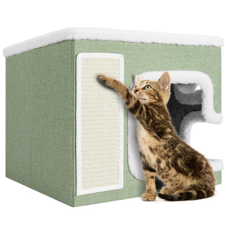 Cuccia per Gatti Tiragraffi Casetta Animale 42x42x33 cm Cuscino e Base Antiscivolo