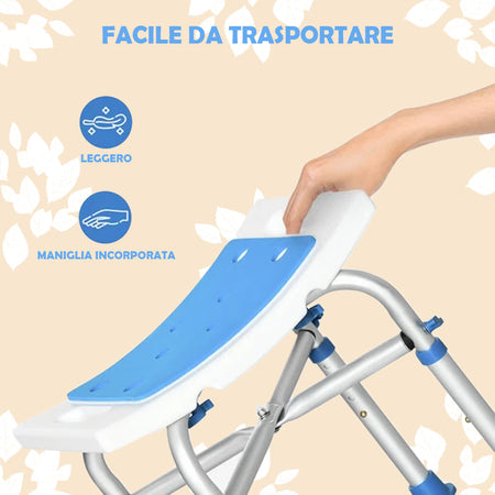 Sgabello Doccia con Piedini Antiscivolo 4 Altezze Regolabili Sedia da Bagno