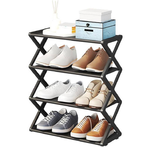 Scarpiera Forma X Custodia Multifunzionale In Acciaio Portascarpe Staccabile Nero